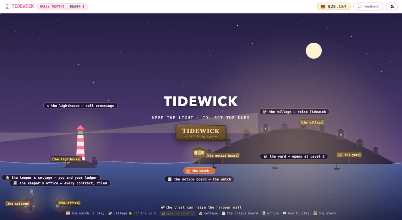 The home map of Tidewick — the lighthouse, the village and the notice board
